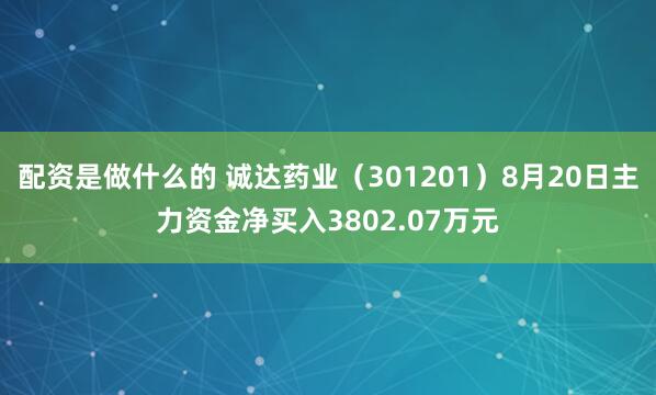 配资是做什么的 诚达药业（301201）8月20日主力资金净买入3802.07万元